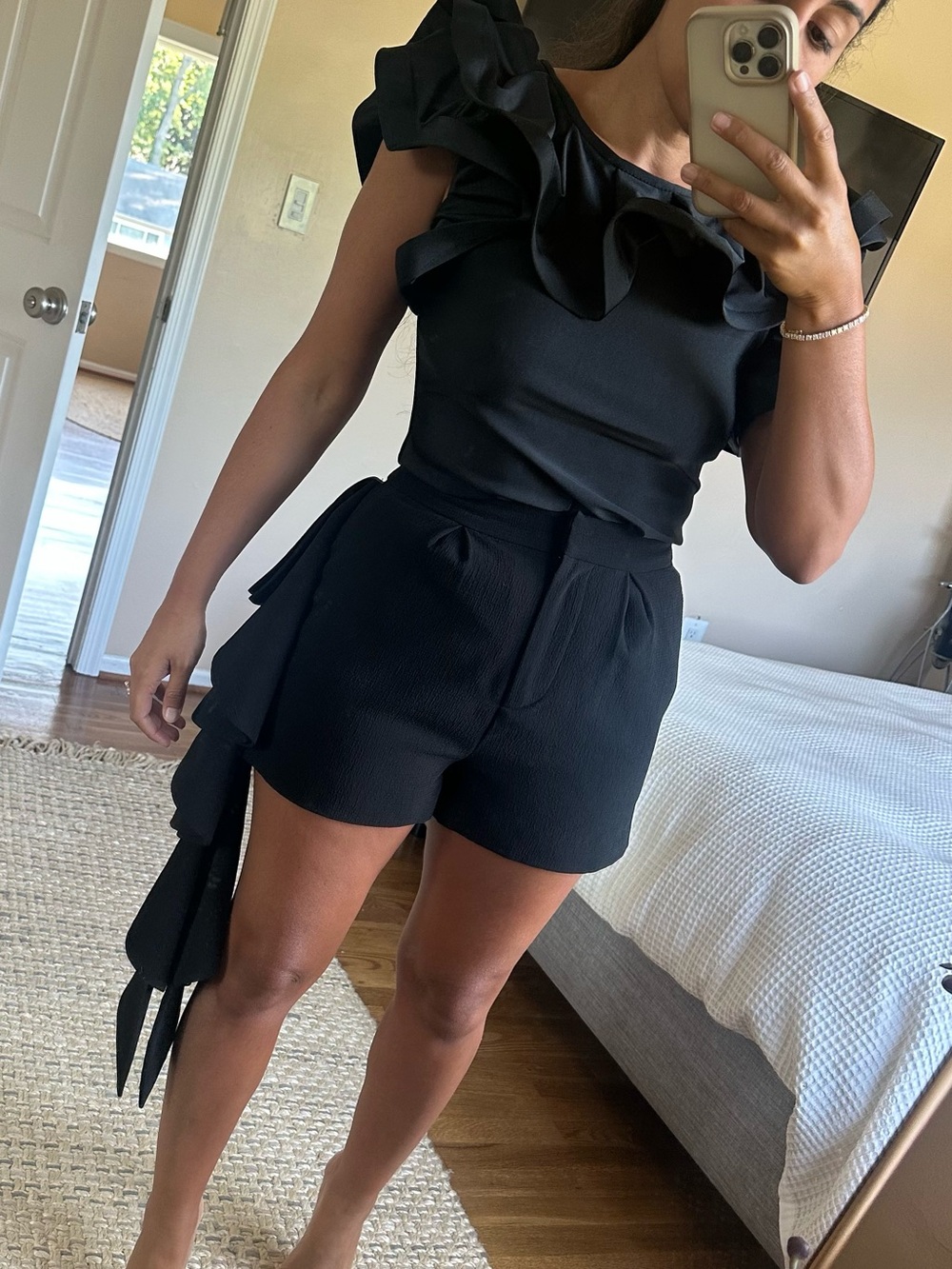 NWOT C/MEO Collective Black High-Waist Ruffle Women's Shorts